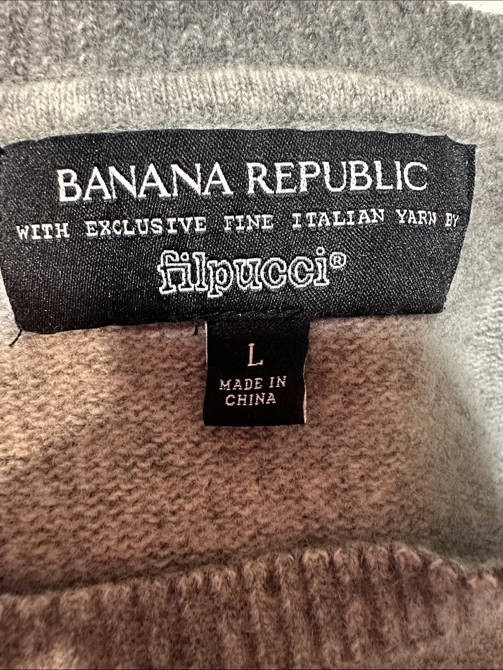 Banana Republic Gray Striped Merino Wool Blend Sweater Size Large Lightweigt